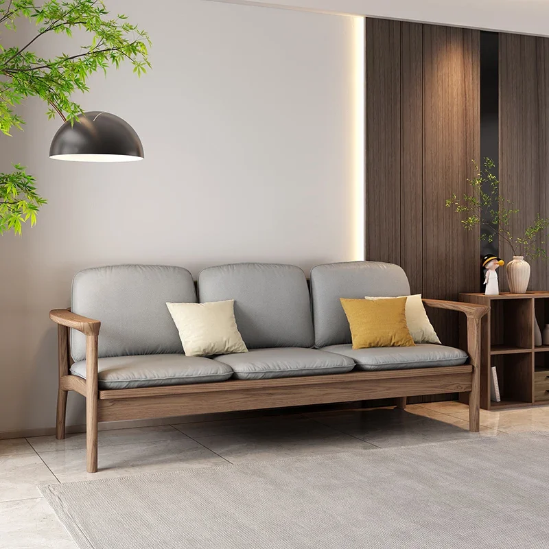 Nordic all-solid wood sofa ash wood fabric small apartment modern simple Japanese three-person winter and summer