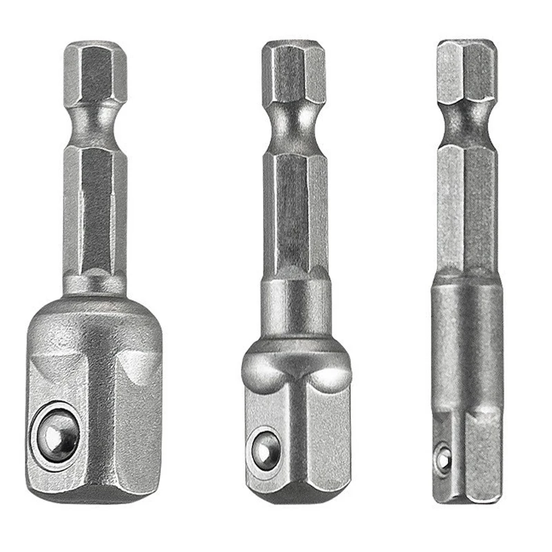 3 PCS Drill Socket Adapter Set Hexagonal to Square Impact Drill Extension Bit Connection Rod Rotating Tools Accessories Kit