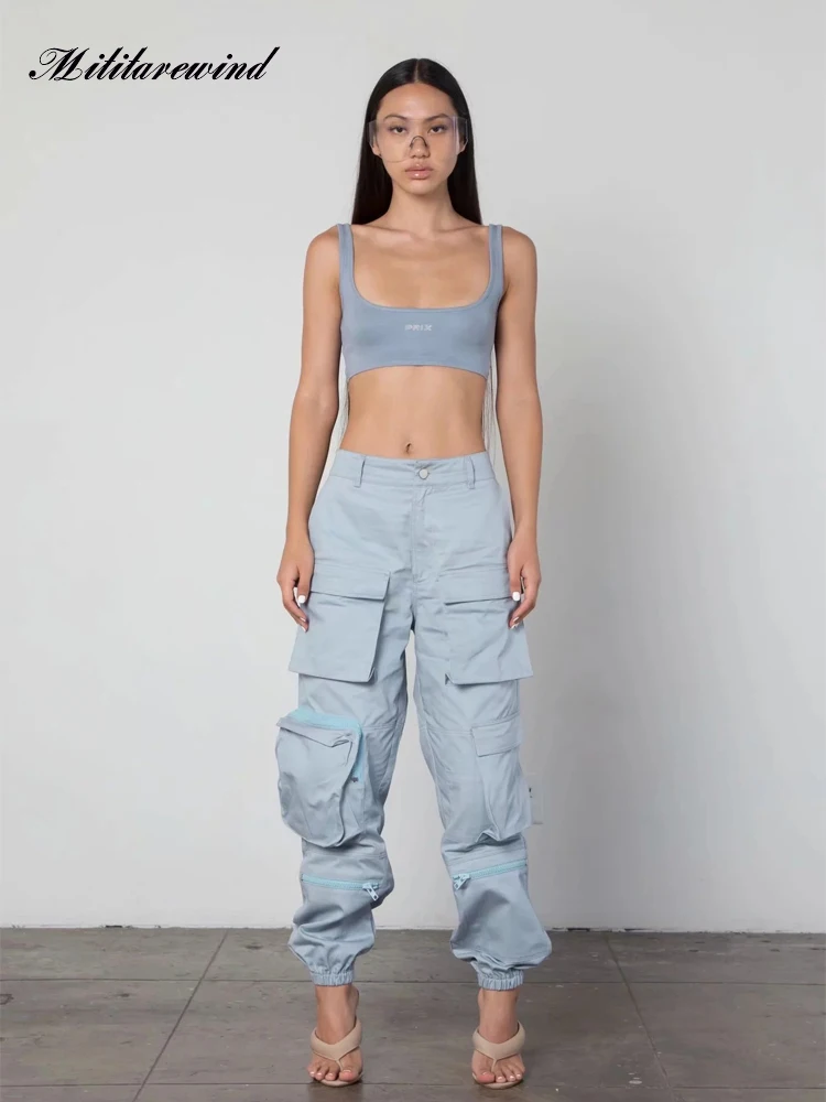 

High Waist Loose Casual Cargo Pants Women Boyfriend Streetwear Baggy Trousers Femme Wide Leg Pocket Solid Pants Fashion New Jean