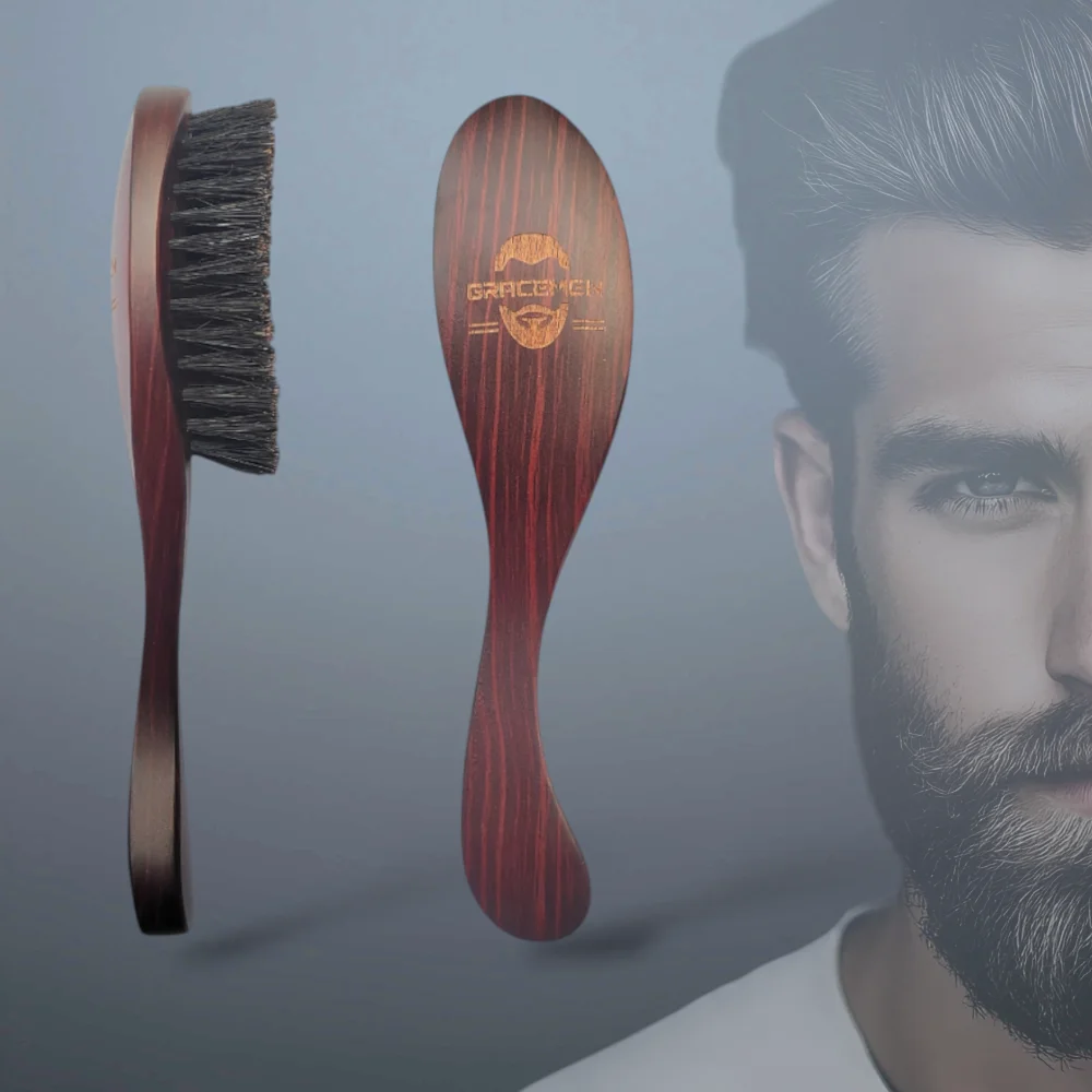 Gracemen Beard Brush Retro Style Ergonomic Wooden Handle Men's Grooming Hair Brush