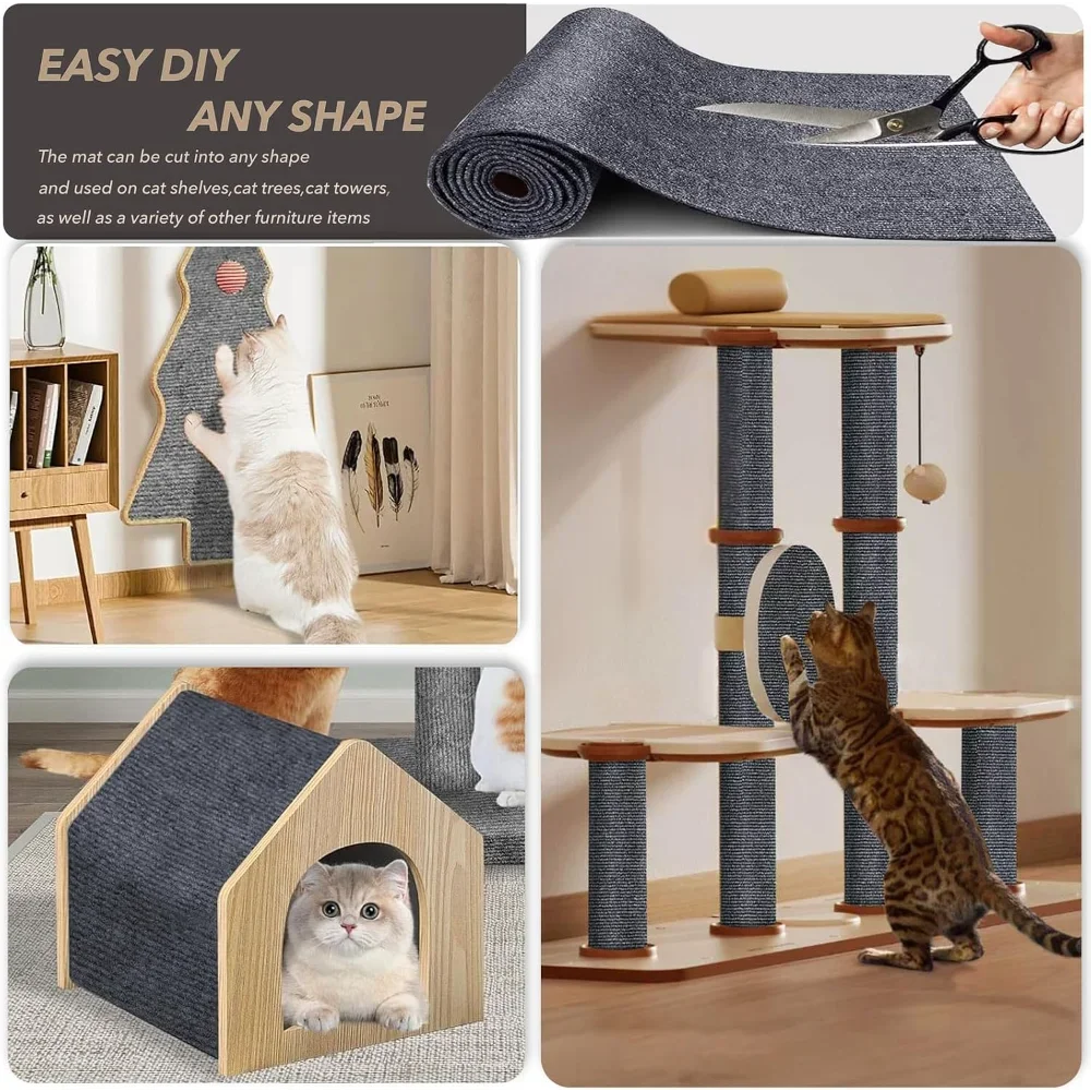 Self-Adhesive Cat Scratching Mat Trimmable Cat Carpet Cat Scratching Carpet Corner Wall Cat DIY Scratch Sofa Furniture Protector