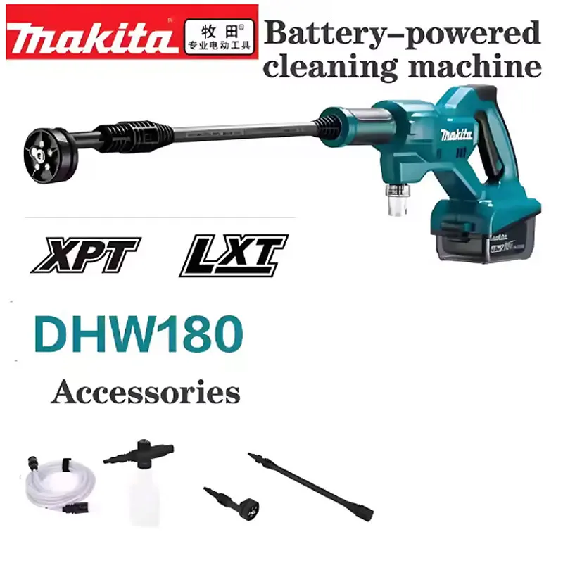 Makita DHW180 Accu Hogedrukreiniger 2026 nieuw model, 18V draadloos, draagbaar reinigingsapparaat, hoge doorstroming, krachtig gereedschap