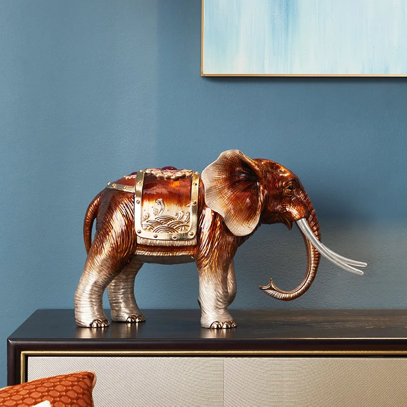 A pair of light luxury high-end enamel color lucky elephant ornaments, entrance entrance living room villa model house