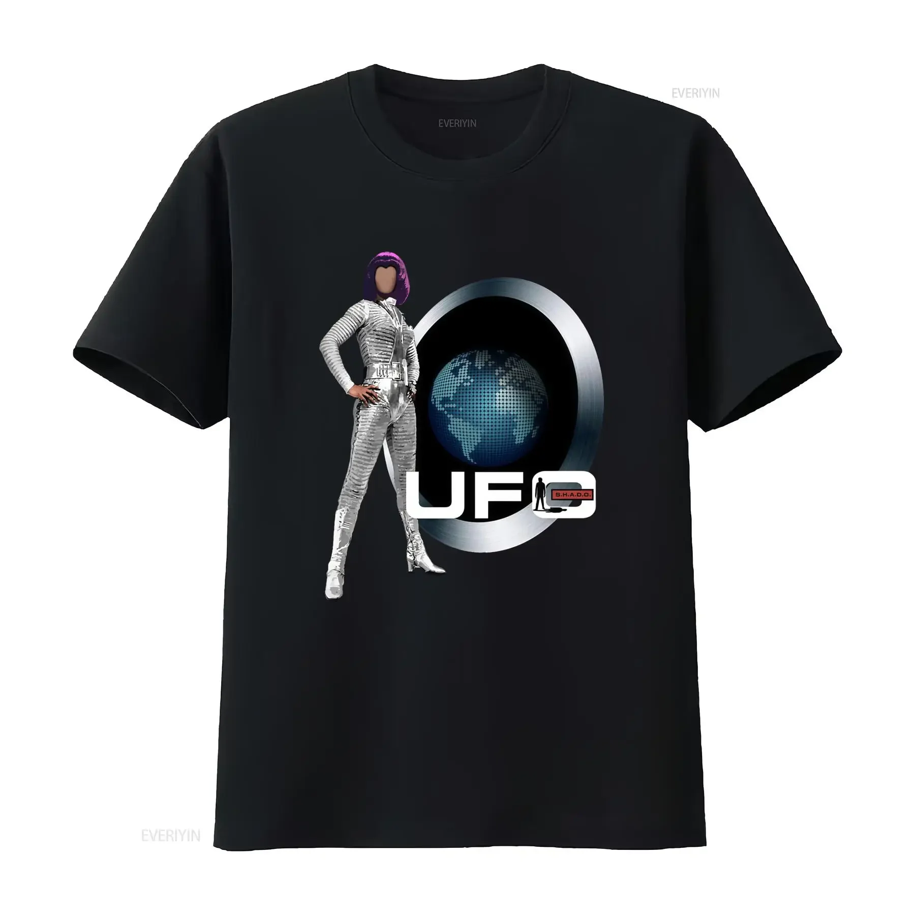 Maglietta Classica UFO Shado Girl di Gerry Anderson Anime Cotone Nero Taglio Regolare Collo Tondo Adatta a Tutte le vintage