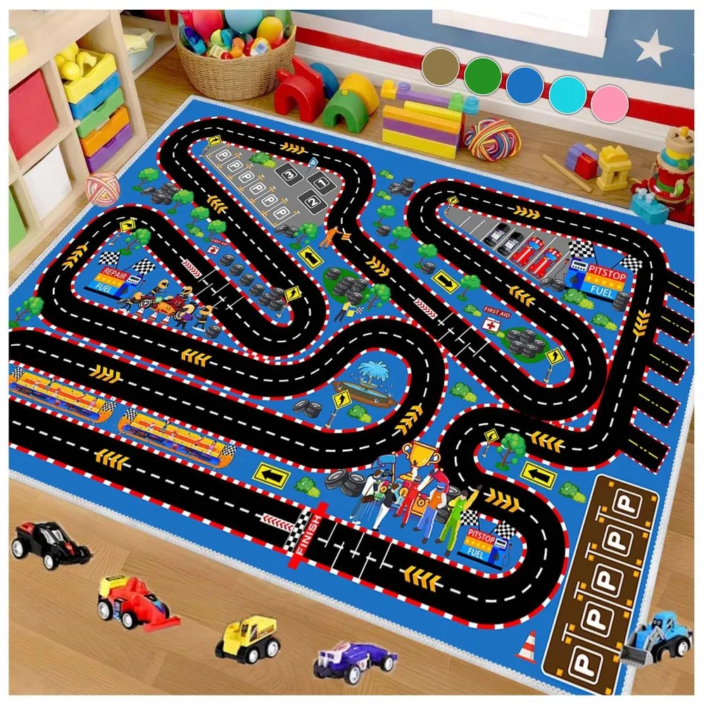 Kids Play Carpet Mat Rug - Racing Track City Design Home Decoration Soft Educational Game Floor Mat for Bedroom Bedroom Decor