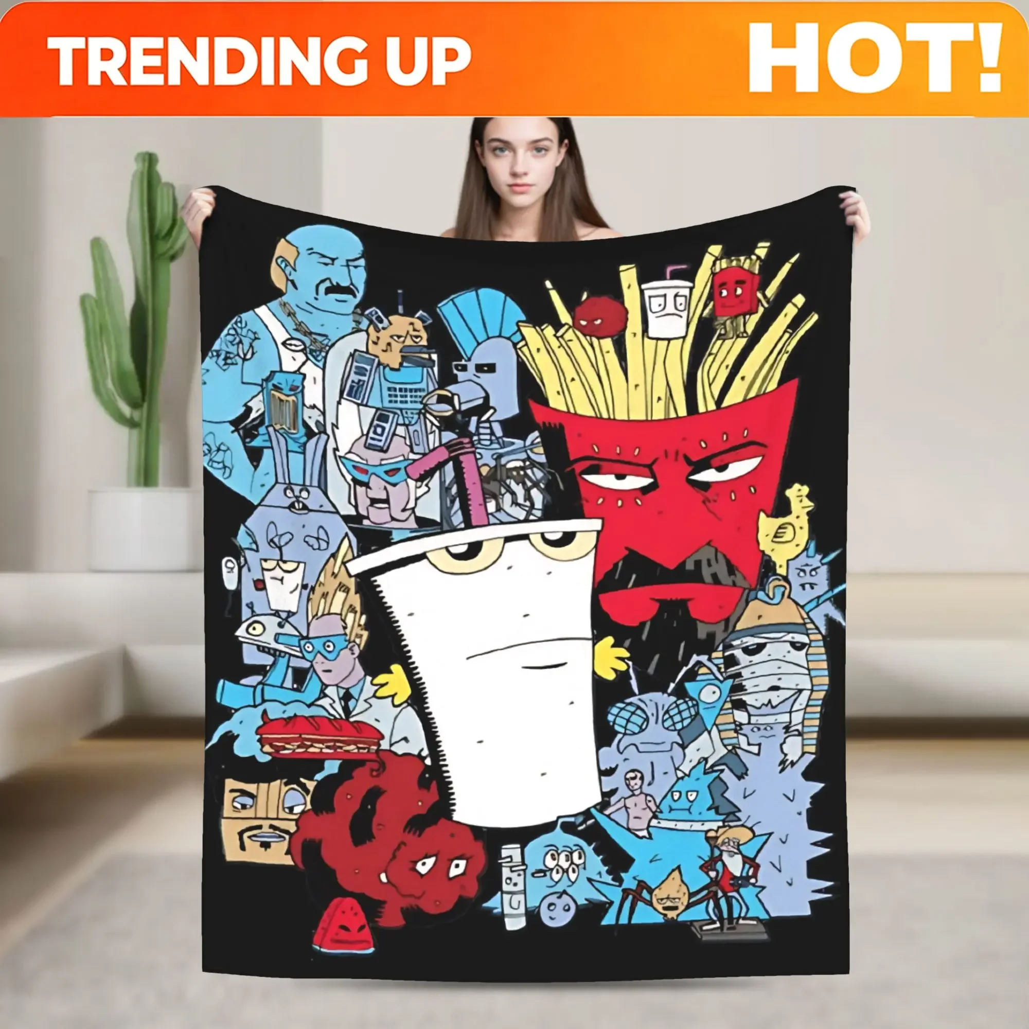 Custom Aqua Teen Hunger Force Flannel Blanket Autumn Warm Bedding Throws For Boy Girl Bedroom Funny Bedspread Sofa Bed Cover