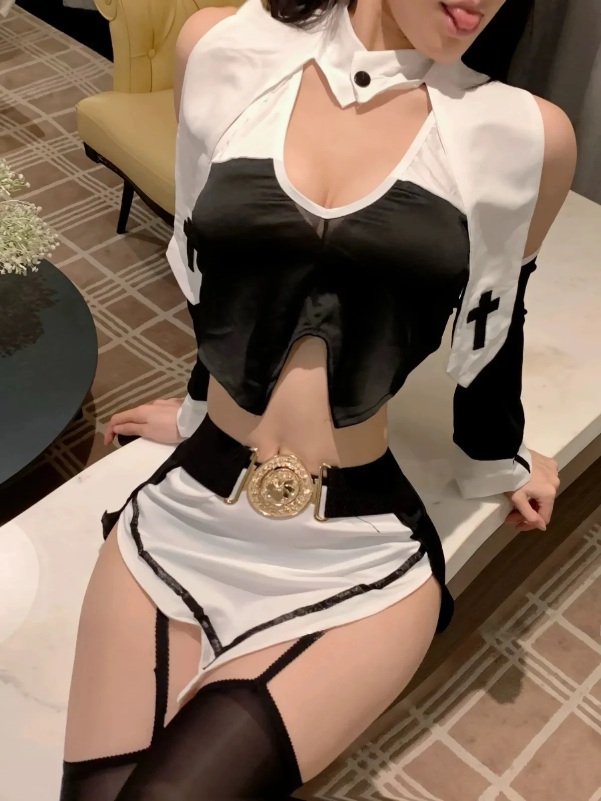 Costume da suora sexy Puro desiderio Diavolo Role-plang loween Vestito cosplay Poliestere a vita alta Basso Elastici Ci Pendolarismo