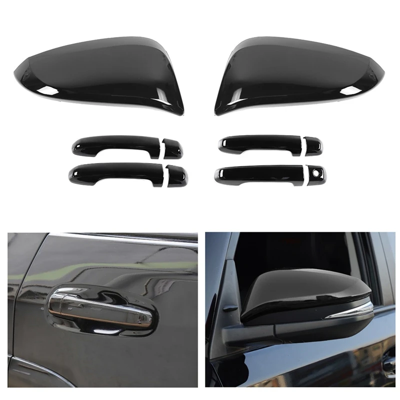 Car Exterior Rear View Mirror Cover Trim + Door Handle Cover Trim For Toyota 4Runner 2017-2023 Replacement Parts Black