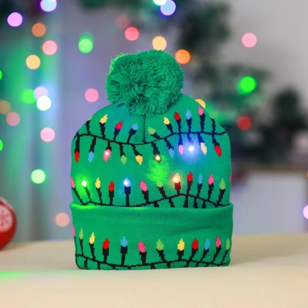 Winter Warm LED Christmas Hats Santa Colorful Glow Knitted Hats Cartoon Xmas Light Up Beanie Christmas Gift