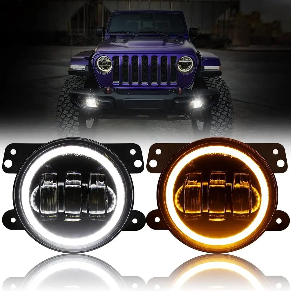 

60W LED Fog Lights with Amber DRL & Turn Signals, DOT Approved for 2007-2018 Jeep Wrangler JK Rubicon Unlimited 4 Round