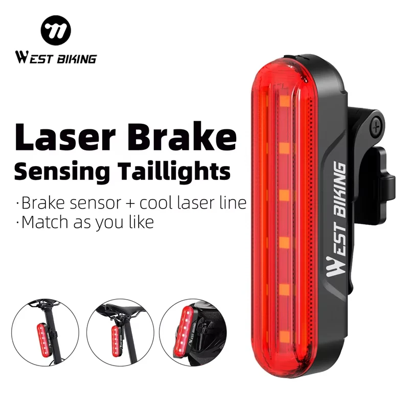 

WEST BIKING Laser Bicycle Rear Light Brake Sensor Smart Taillights High Visibility Rechargeable LED Helmet Light Bike Accessorie
