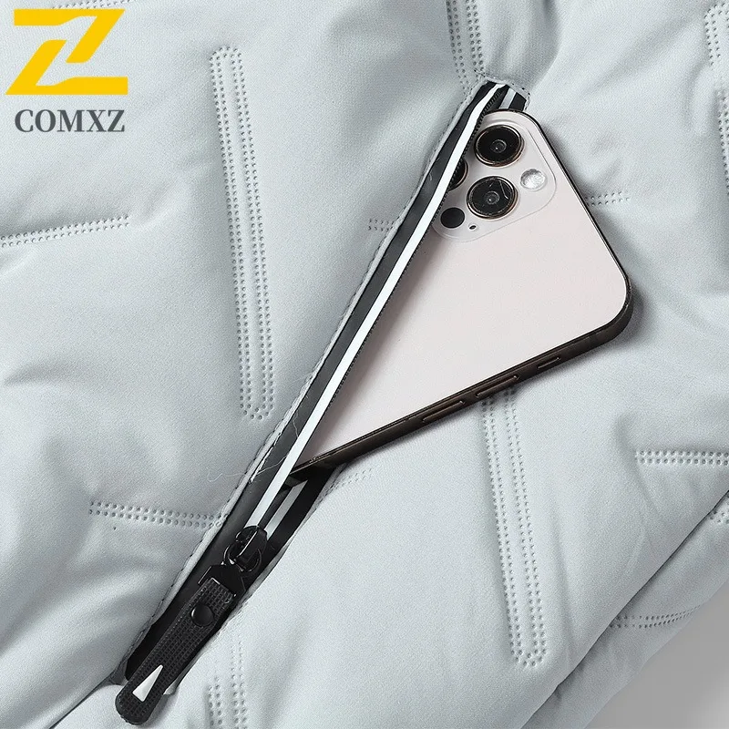 COMXZ 2025 Mens Korean Wrinkle Quilted Stand Collar Thickened Winter Jacket Tactics Waterproof and Windproof Outdoor Sports Coat