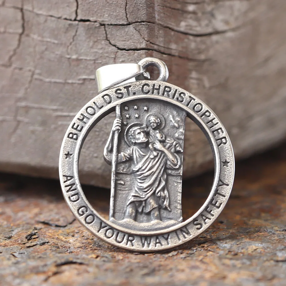 New Fashion 316L Stainless Steel St Christopher Pendant Necklace For Man Women Boyfriend Gift