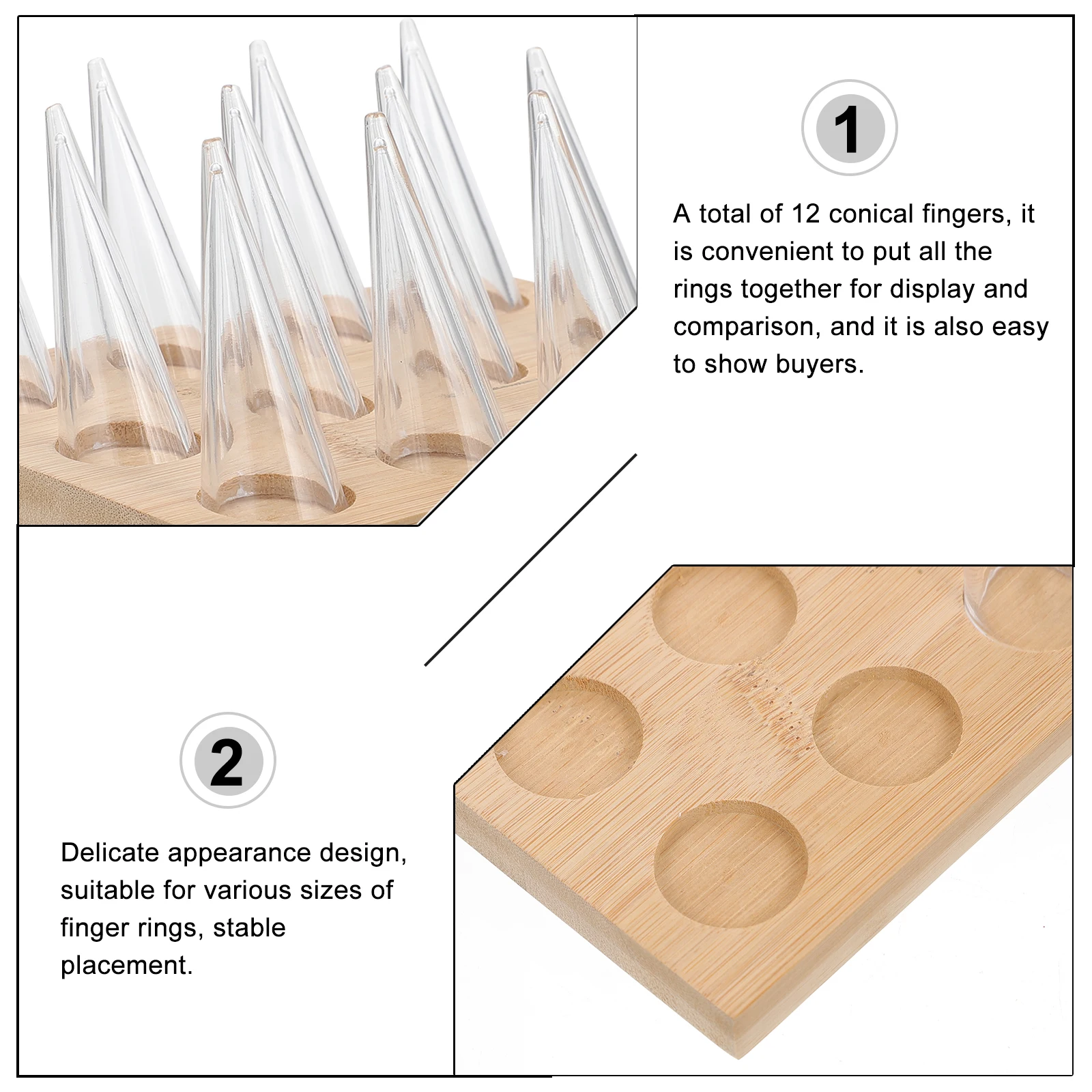 

1 set 1 set Display Stand 12-Cone Jewelry Holder Wood Ring Show Stand For Gift Shop Home Decor Elegant Design Charming