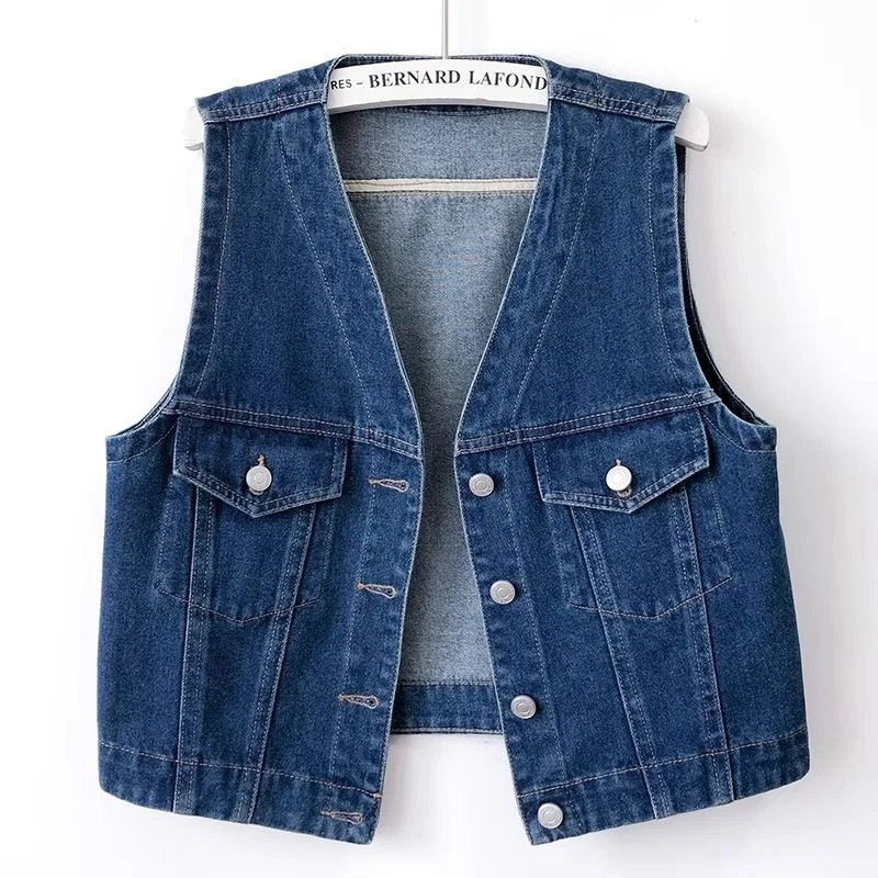 2025 패션 데님 조끼 양복 조끼 여성 짧은 카우보이 청바지 조끼 코트 봄 가을 새로운 캐주얼 민소매 데님 자켓