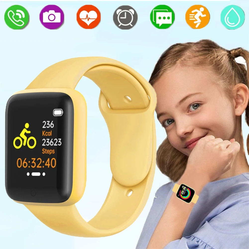 Montre intelligente en silicone pour enfants, tracker d'activité pour filles et garçons, horloge numérique, montres de sport étanches pour enfants