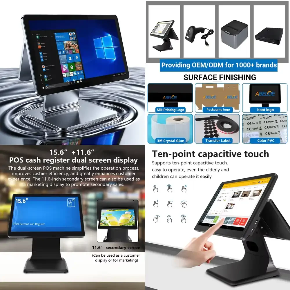 

15.6 Inch Dual Screen POS Systems Android 14 POS Terminal Touch Screen POS Machine Point of Sale System for Retail Store