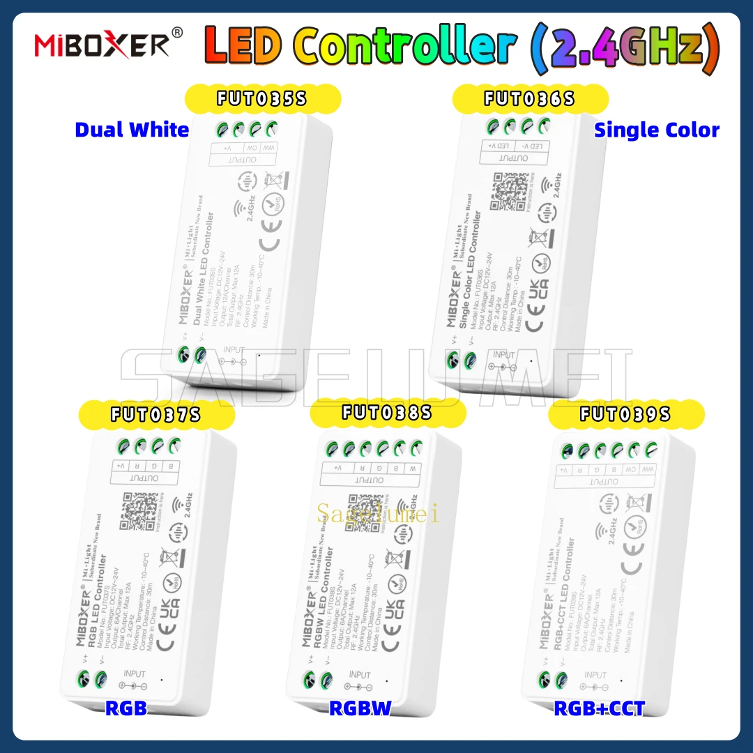 

Miboxer LED Controller FUT035S FUT036S FUT037S FUT038S FUT039S 2.4GHz Dimmer For Single/Dual color RGB RGBW RGB+CCT Strip Light