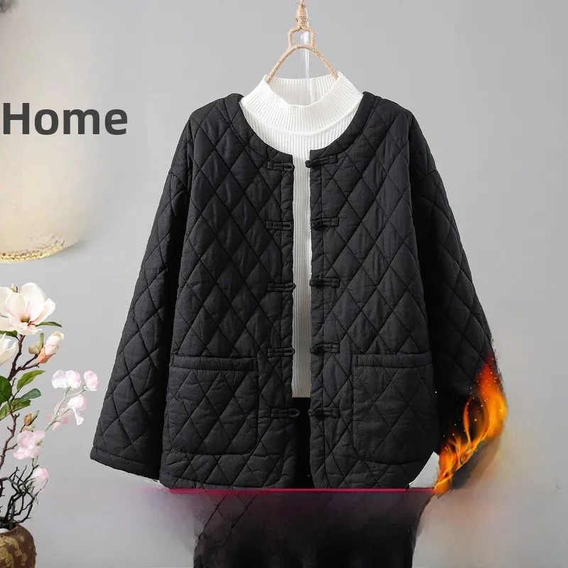 

Женское теплое хлопковое пальто Thiened с хлопковой подкладкой в стиле ретро, китайское национальное ветровое хлопковое льняное пальто с бриллиантами и зажимом