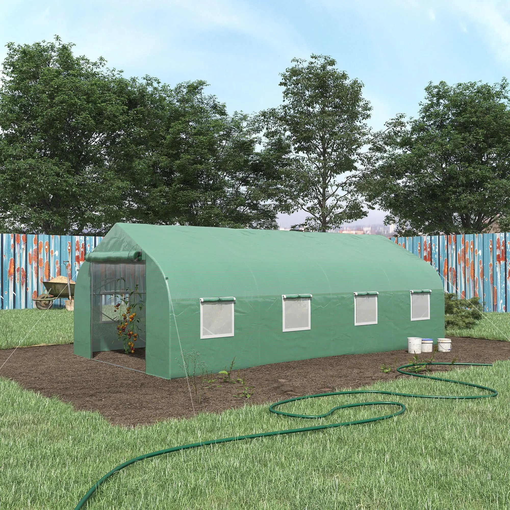 20 x 10 x 7 ft Walk-in Greenhouse with Roll-up Zipper Door Green