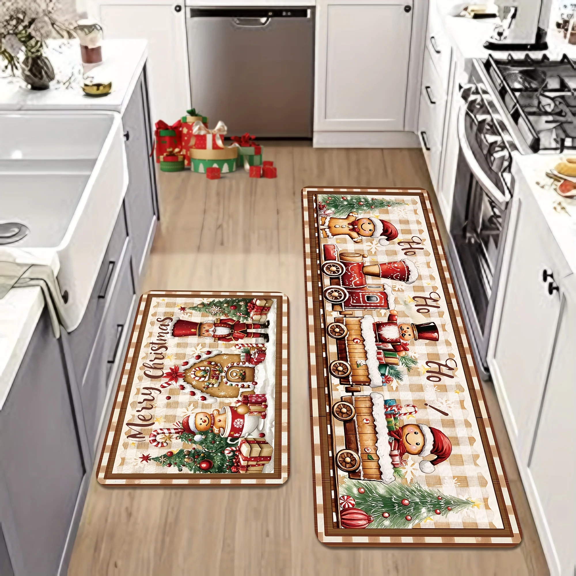 runner rug Gingerbread Nutcracker Christmas Train kitchen floor mat entryway mat hallway rug indoor lounge Merry Christmas decor