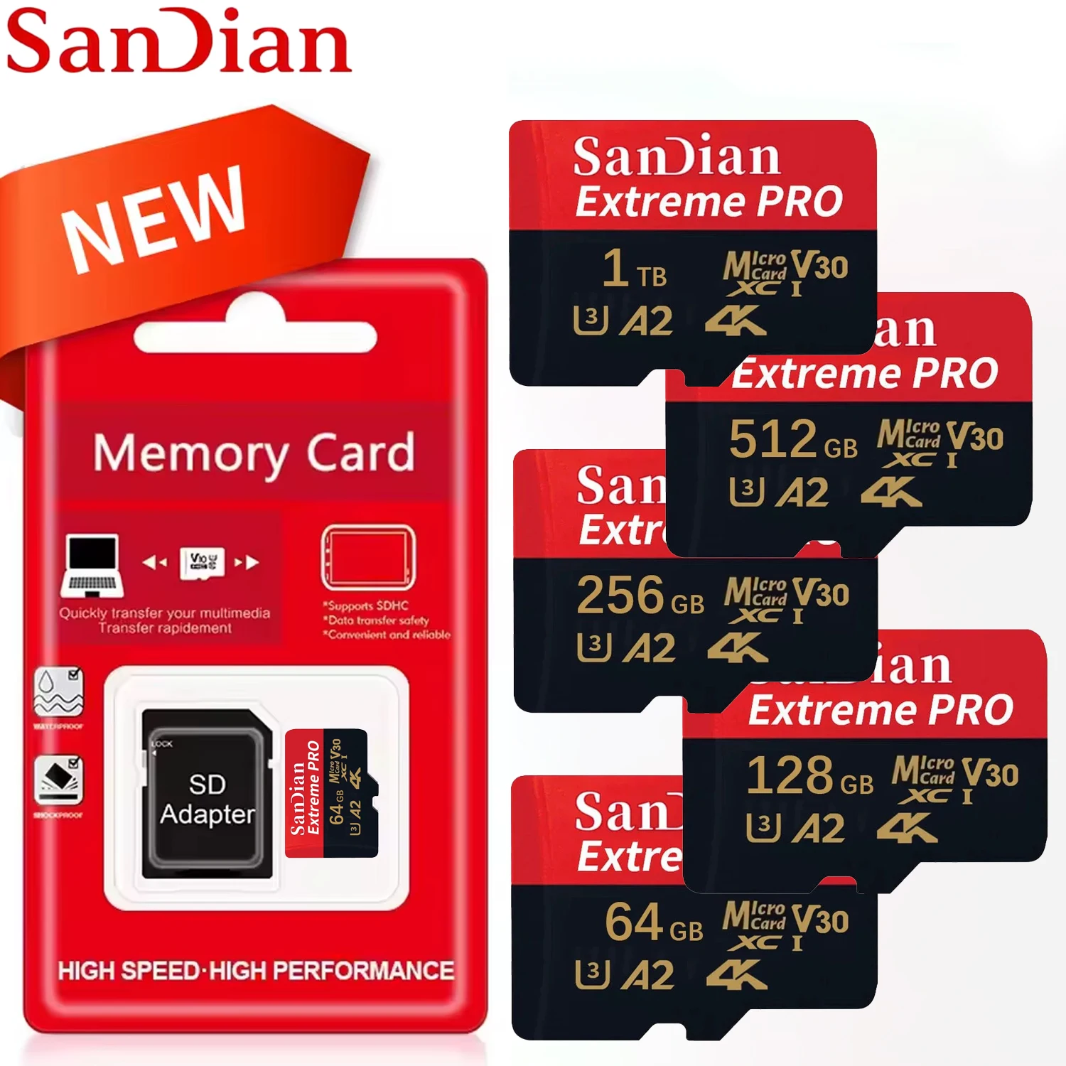 1TB Original High Speed Storge SD Card Class 10 U3 V30 Micro SD Card Waterproof Memory Card for Phone Drone Camera MP3 Player