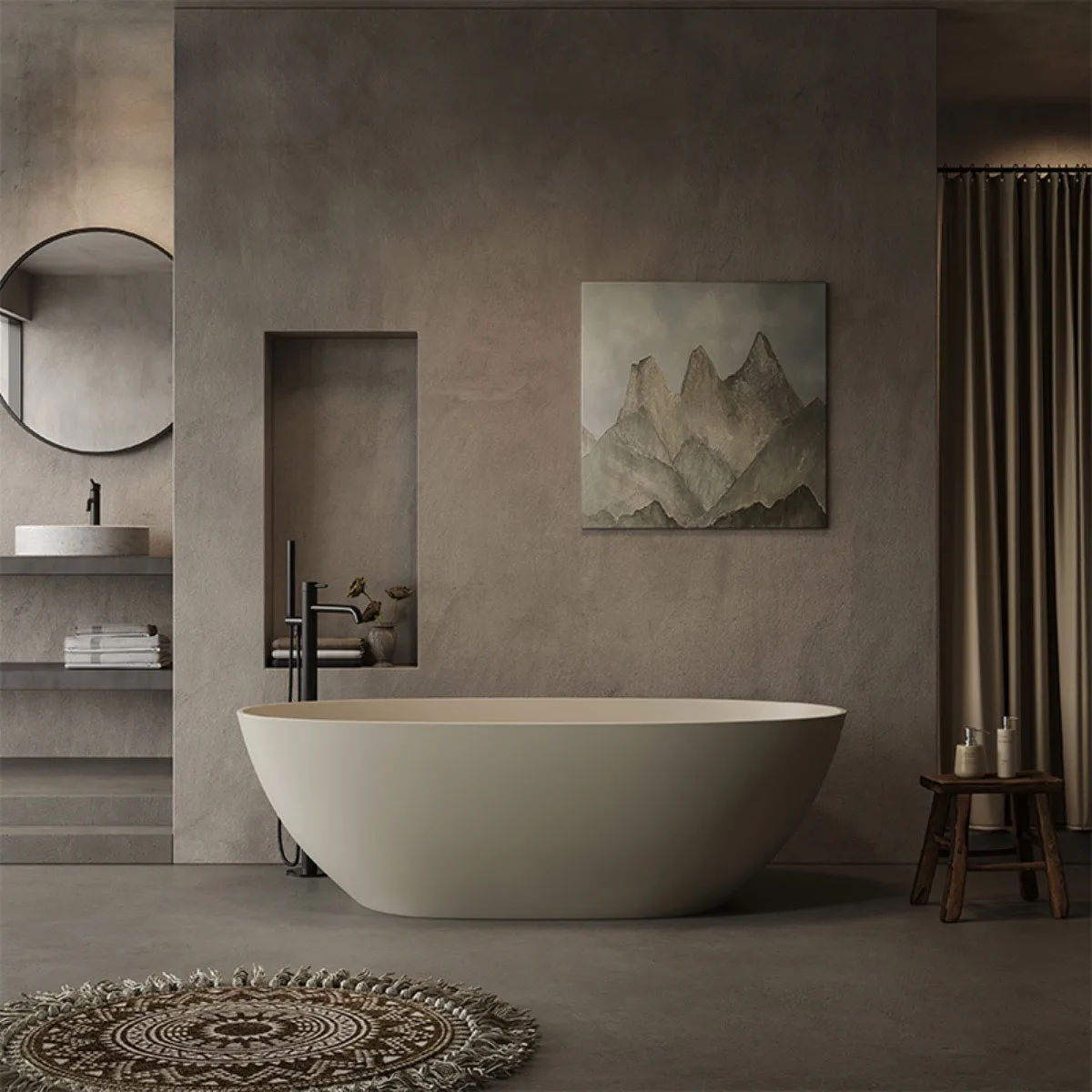 Artificial Stone Bathtub Matte Finishing Oval Shape Luxury Solid Surface Freestanding Bathtub For Home Hotel With Drainer