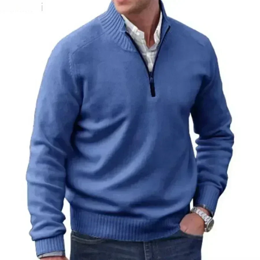 Men's Warm Zipper Sweaters Autumn Winter Solid Stand Collar Knitted Pullovers Wool Knitwear Casual Comfort Sweaters for Men