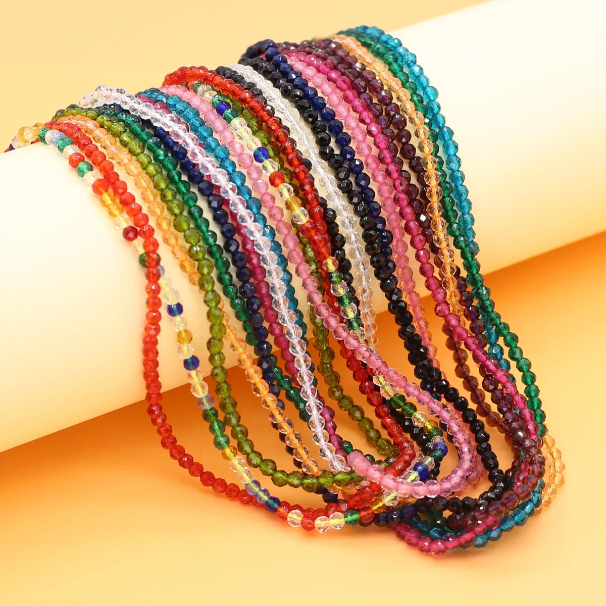 Colorful Spinel Charm Bead Necklace Checker Layered Necklace Party Banquet Jewelry Gift for Women Chain Length 38+5cm