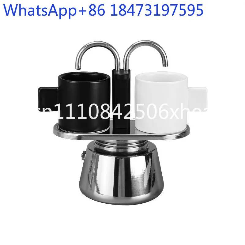 Italian Mocha Pot Double Tube Stainless Steel Mocha Home Double Head Pot Boiled Coffee Pot Concentrated Outdoor Mini Hand Flush