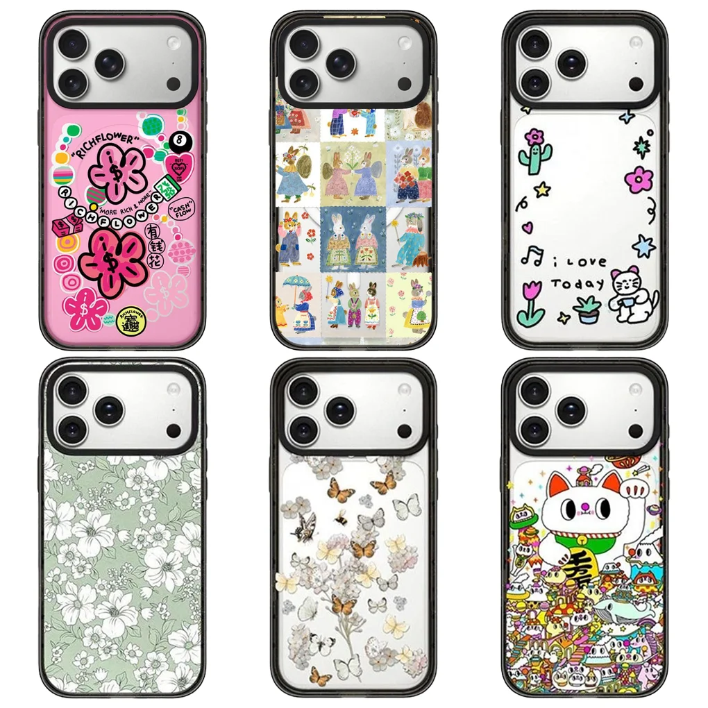 

Green White Flower 2.0 Acrylic Black Border Phone Cover for IPhone 12 13 14 15 16 17 Pro Max Case for IPhone 17 Air