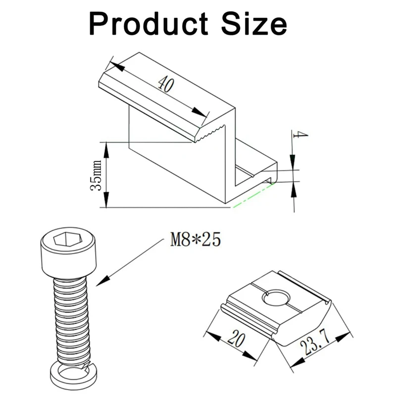 Pack of 8 Solar Module Brackets, Solar Panel Holder, End Clamp, Adjustable, Fixing Solar Module Holder (35 mm)