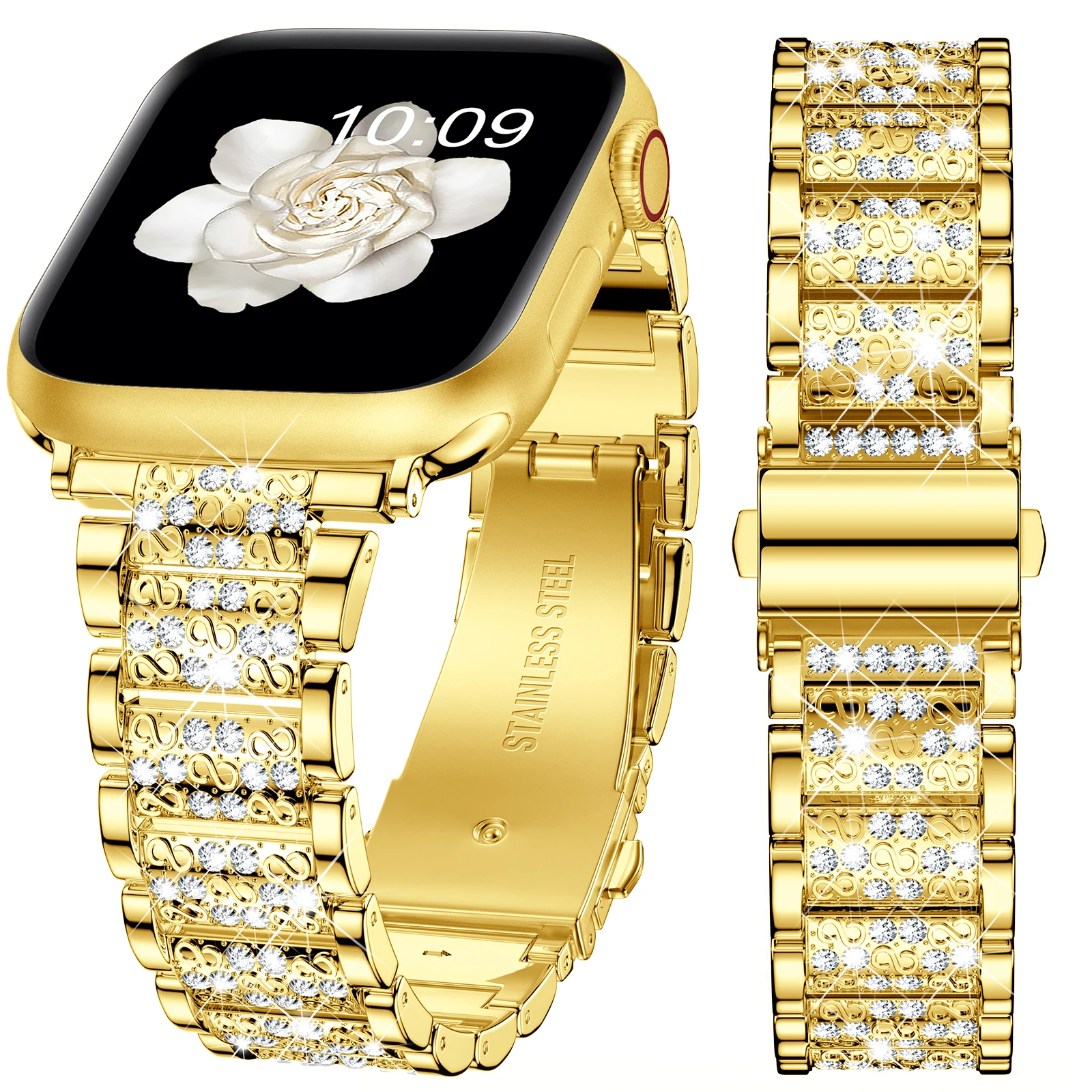 

Женский браслет Bling, совместимый с Apple Watch 49 мм, 46 мм, 45 мм, 44 мм, 41 мм, 40 мм, 38 мм, из нержавеющей стали для iWatch