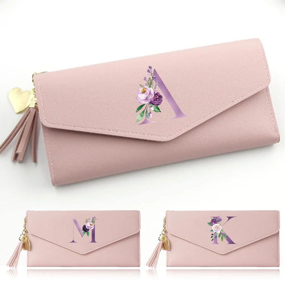 

Ladies Wallet Coin Purse Card Holders Clutch Storage Bag Women's Bag Purple Letter Print Pattern PU Leather Long Wallets