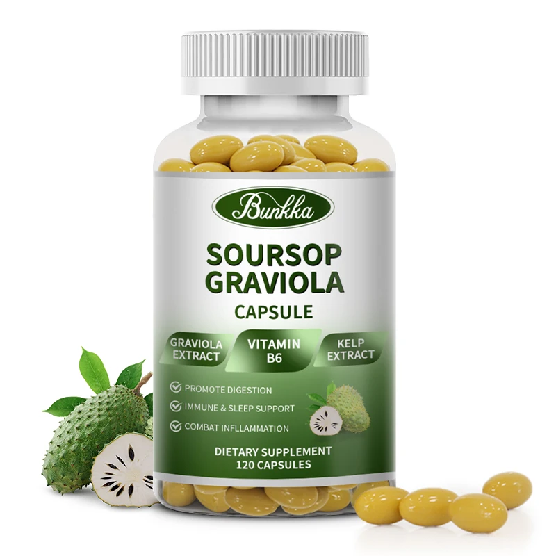 BUNKKA Soursop Graviola Leaf Extract Capsules 2000mg Vitamin C Zinc Skin Immune Digestion Health Sleep Quality Blood Pressure