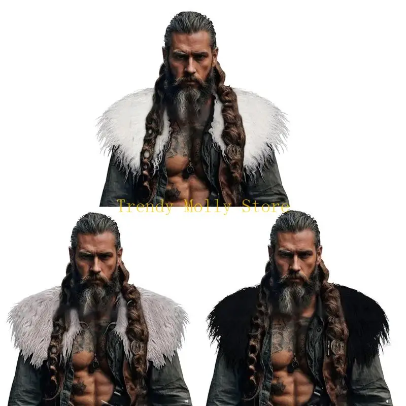 

N5KB Medieval Faux Furs Role Play Costume Accessories Lightweight Warmth Renaissances Mantle Shawl For Cosplay Event