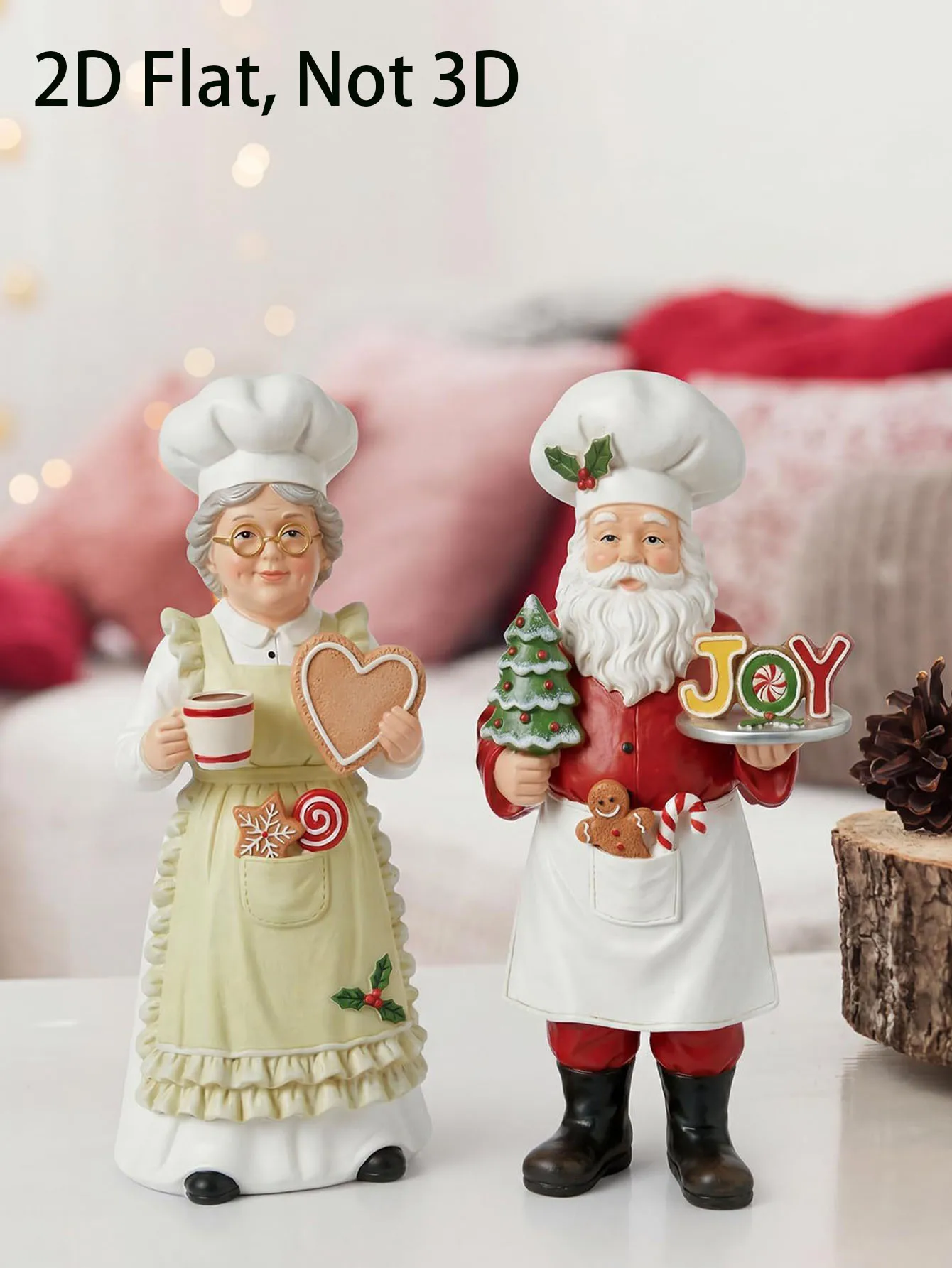 2-teiliges Set Weihnachtsfiguren Koch-Santa und Frau Claus, Holzfiguren Koch-Santa Claus – Detail 3