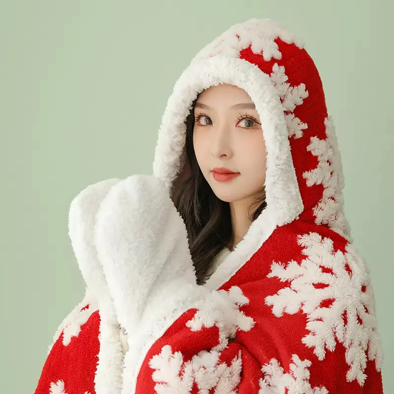 

Angel Wrap with Hats and Gloves , Poncho Blanket Shawl Coral Sherpa, Warm Wearable Blanket for Sofa Bed Office Travel Cape Wrap