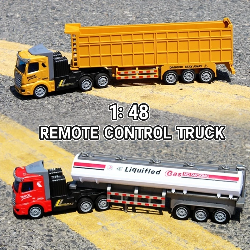 1/48 RC samochód dla dzieci zabawka ciężki zdalnie sterowana ciężarówka Transport budowlany zabawki elektryczne zrzucić duży rozmiar RC przyczepa prezent dla dzieci