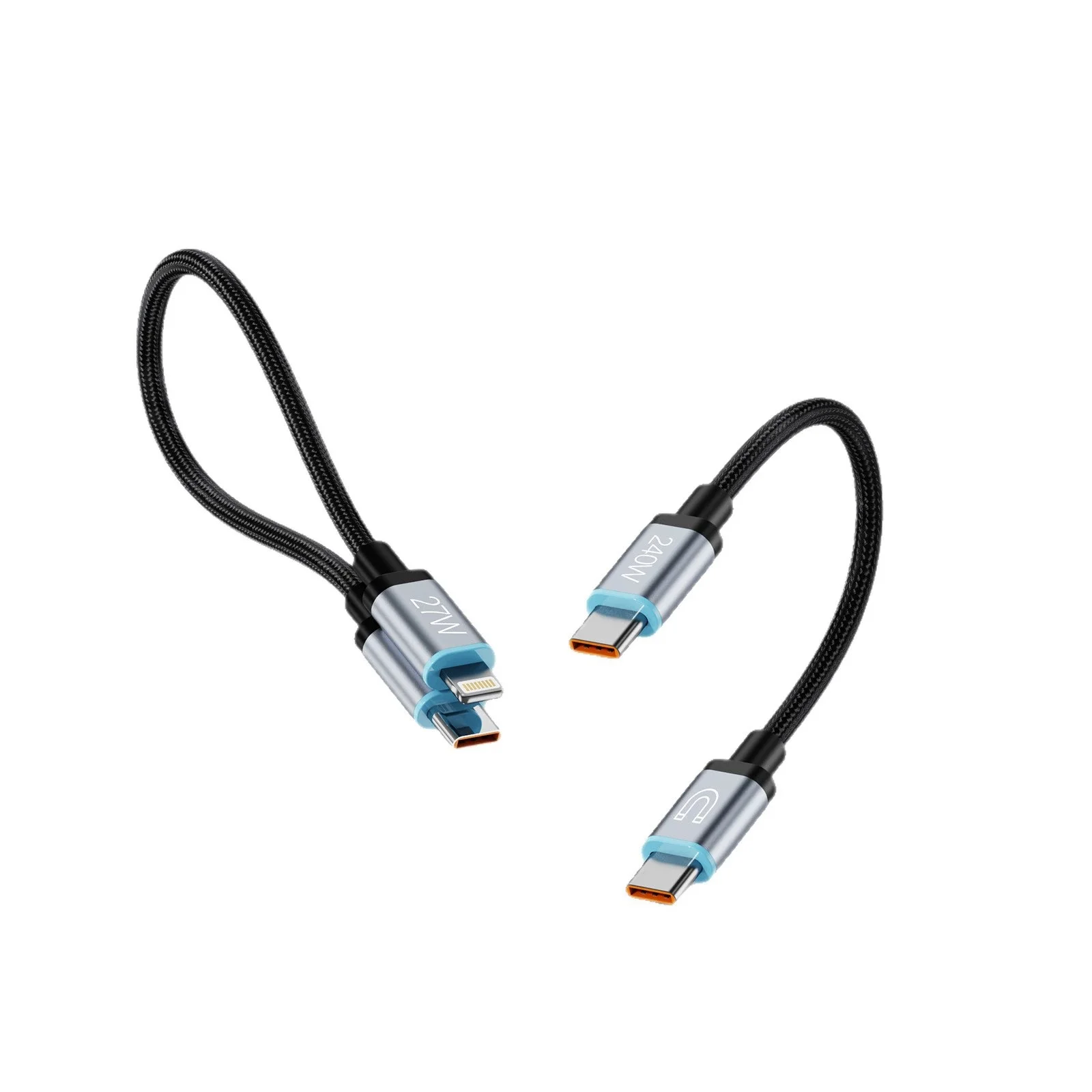 Fast Charging Magnetic Braided Cable, 20CM Short Type C to Type C/Lightning Charger Wire for iPhone Samsung Huawei