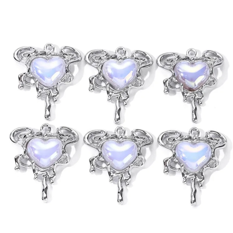 10pcs New Heart Enamel Charms Y2K Style Fashion Romantic Shining Gemstones Pendants For Making Handmade DIY Findings Accessoorie