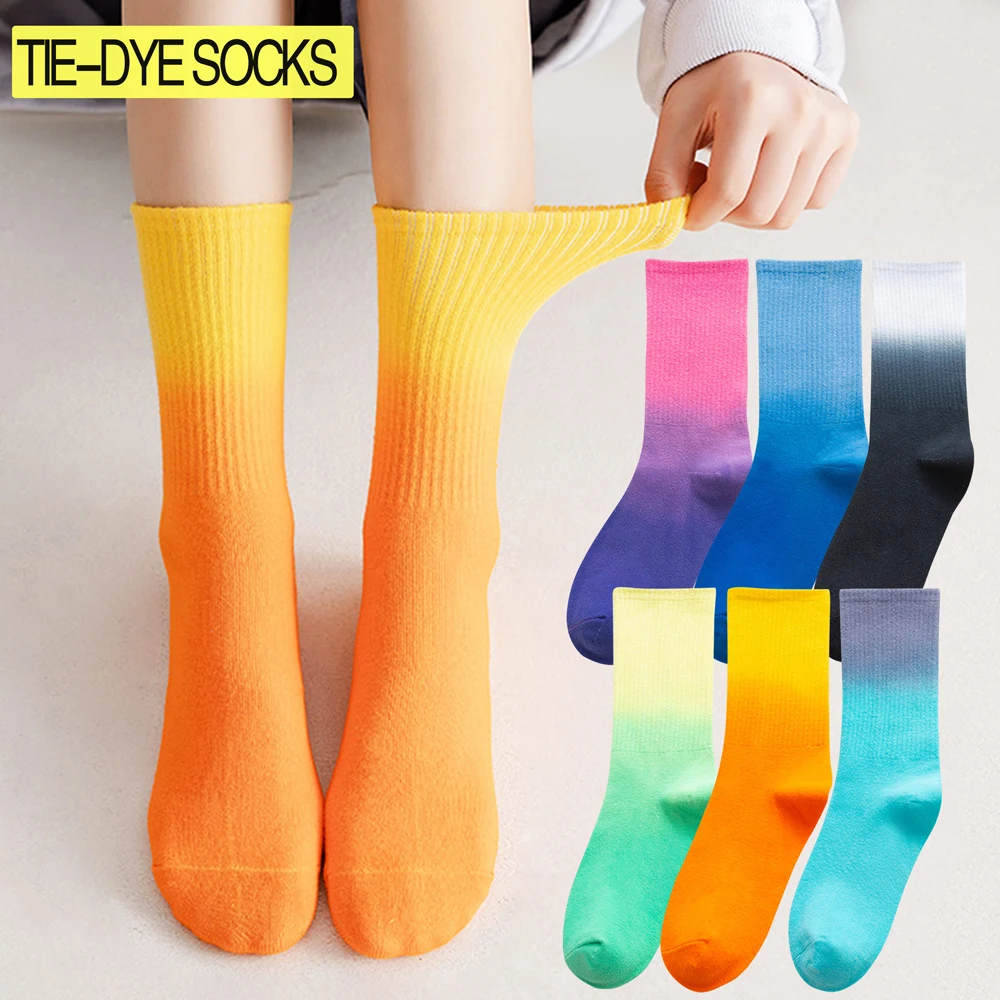 Neue Tie-Dye Farbverlauf Crew Socken Mitte der Wade Socken Unisex Mode Täglichen Straße Skateboard Socken Atmungsaktive Paar Sportsocken
