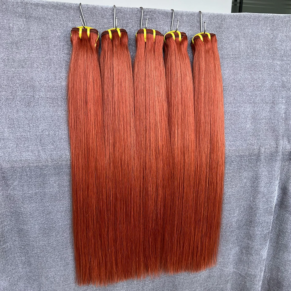 Yiwigs 10A Grade #350 Orange Ginger Colored Bone Straight  Raw Human Hair Bundles 100% 16-24 inches Brazilian Bundles extensions