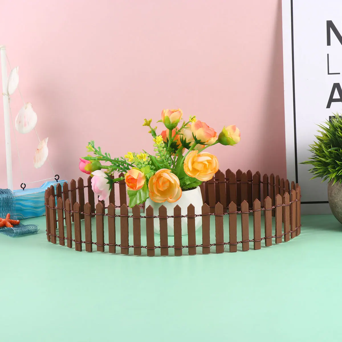 

2Pcs 90Cm Round Wooden Fence Handmade Mini Landscape Fence for Garden Home Hotel Decor Micro Landscape Ornament Landscaping