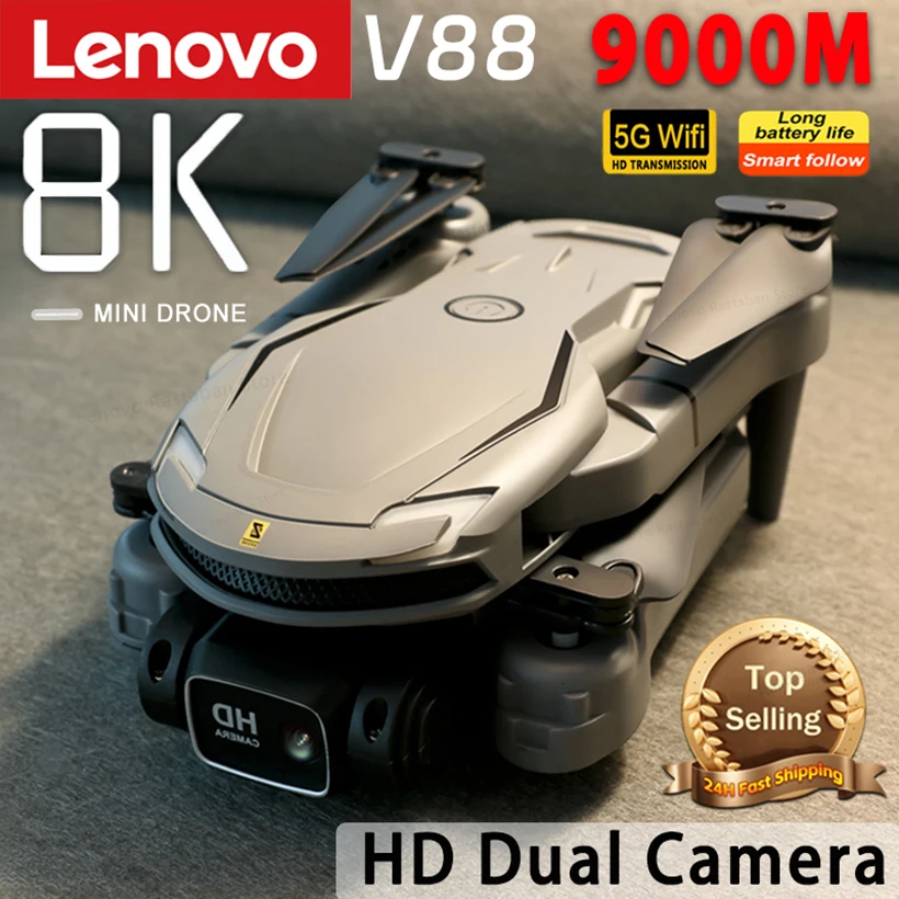 Lenovo-Drone quadrirotor professionnel V88 8K HD, caméra pour touristes aériens, 5G, GPS, évitement d'obstacles, jouet UAV 9000M, livraison gratuite