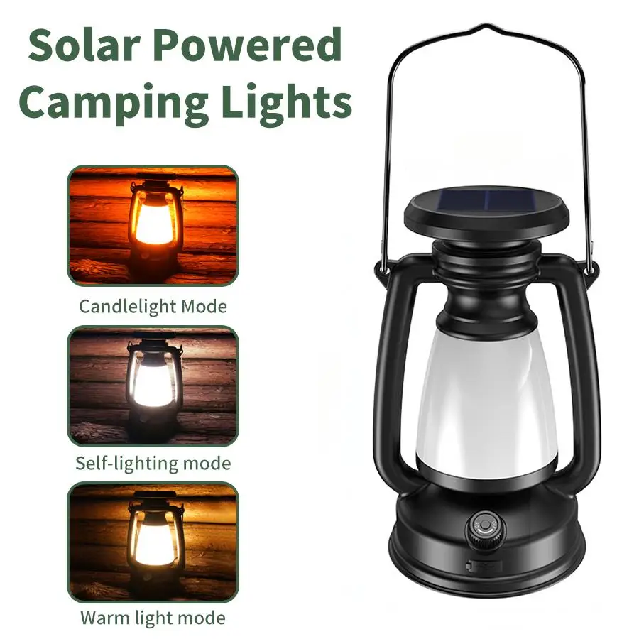

Outdoor Solar Camping Light USB Rechargeable Retro Camping Light Portable Hanging Tent Light 3 Color Dimming Atmosphere Light