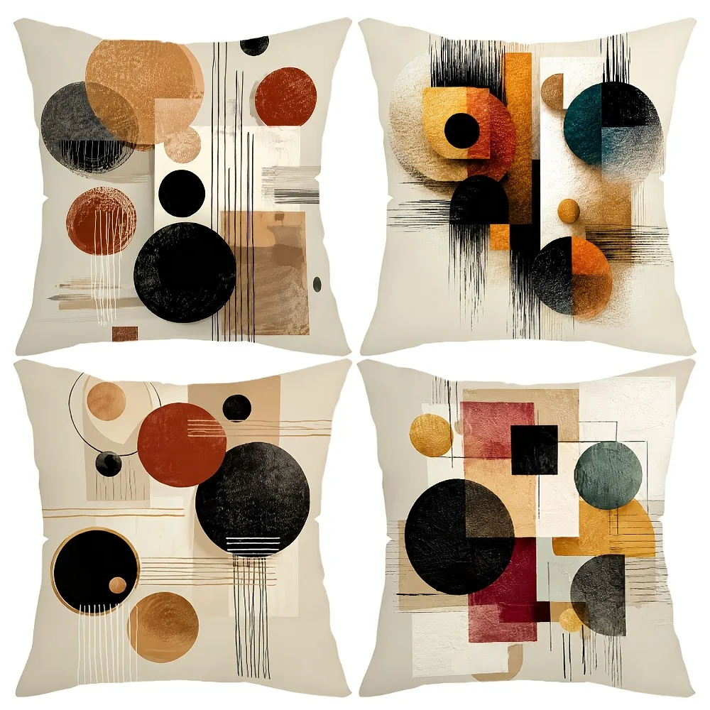 4pc Set of 4 Mid Century Modern Geometric Abstract Throw Pillow Covers