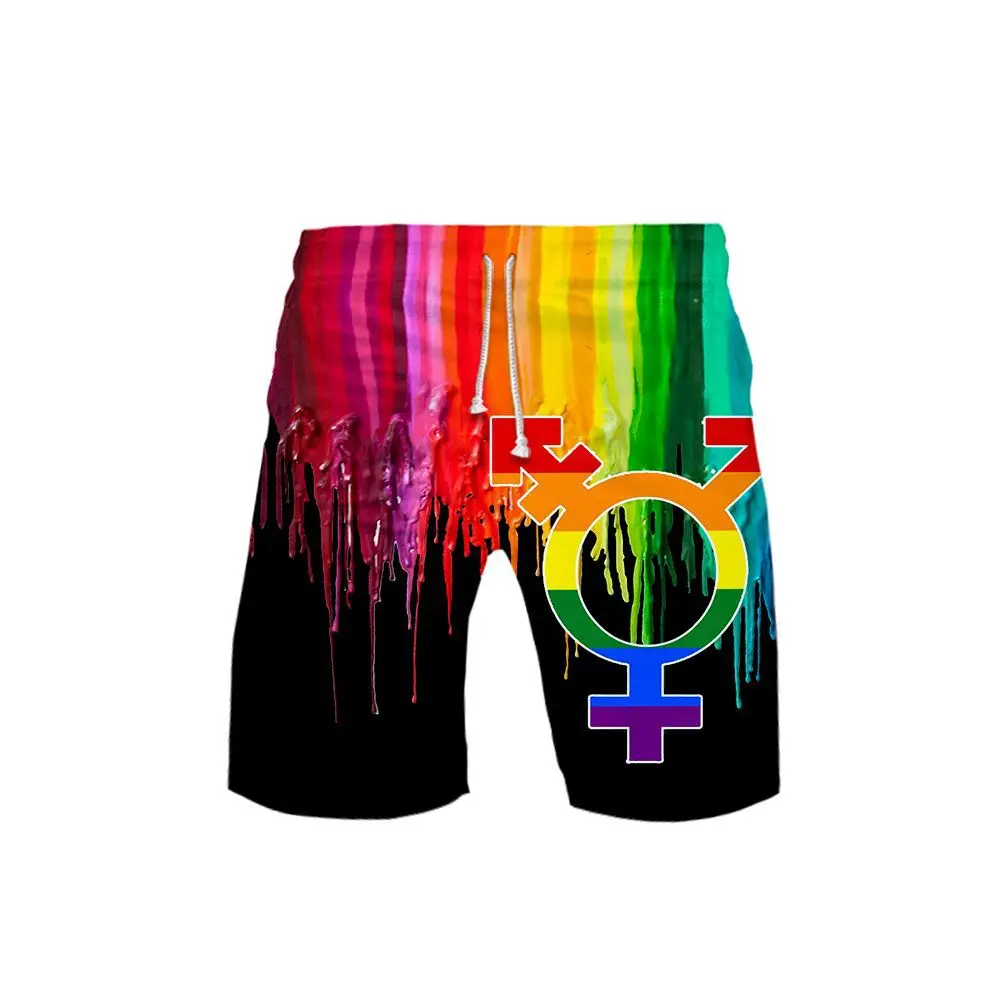 Lgbt-shorts de praia masculinos com bandeira do arco-íris, troncos 3d, secagem rápida, roupas de praia, verão