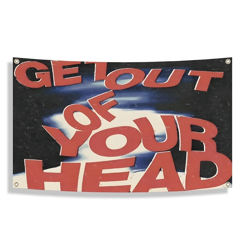 1pc Vintage Get Out of Your Head Text Flag 60x90cm/ 90x150cm Minimalist Aesthetic Wall Hanging with 4 Corner Home Decor