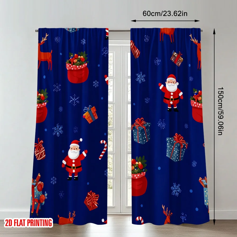 2 قطعة 2D الطباعة المسطحة ستائر عيد الميلاد العصرية عيد الميلاد سانتا الثلج هدية الرقمية المطبوعة البوليستر الستائر عطلة #2
